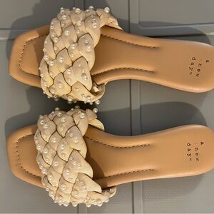 A New Day Cream Woven Slide Sandals